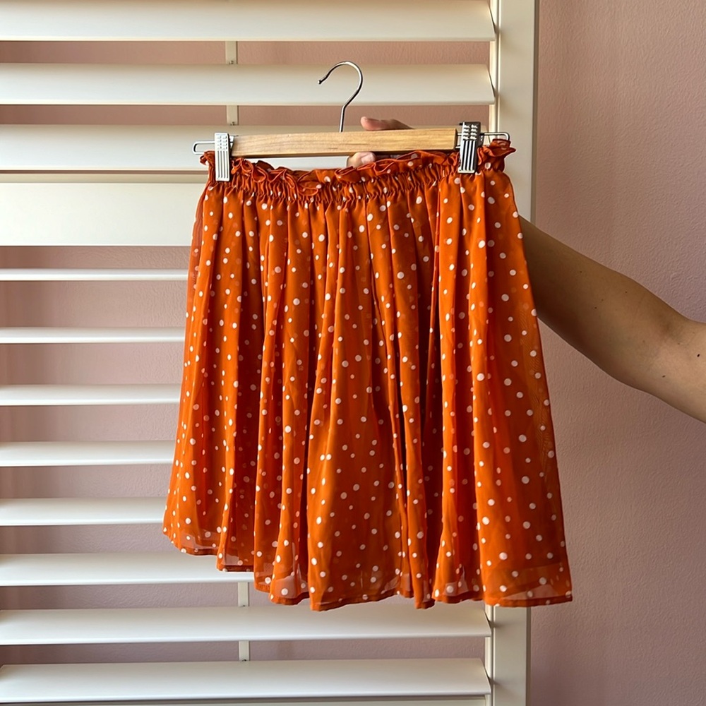 Polka Dot Orange Pleated Skirt